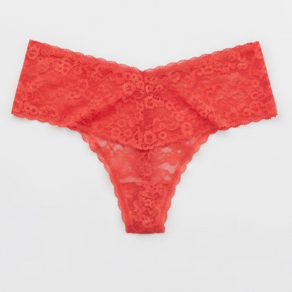 Show Off Eyelash Lace Thong Underwear - Resort Red